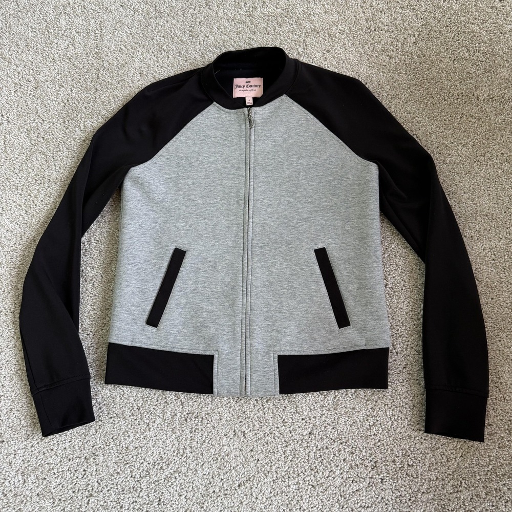 Juicy Couture Track Jacket Womens Small Gray Black Colorblock Full Zip Athletic